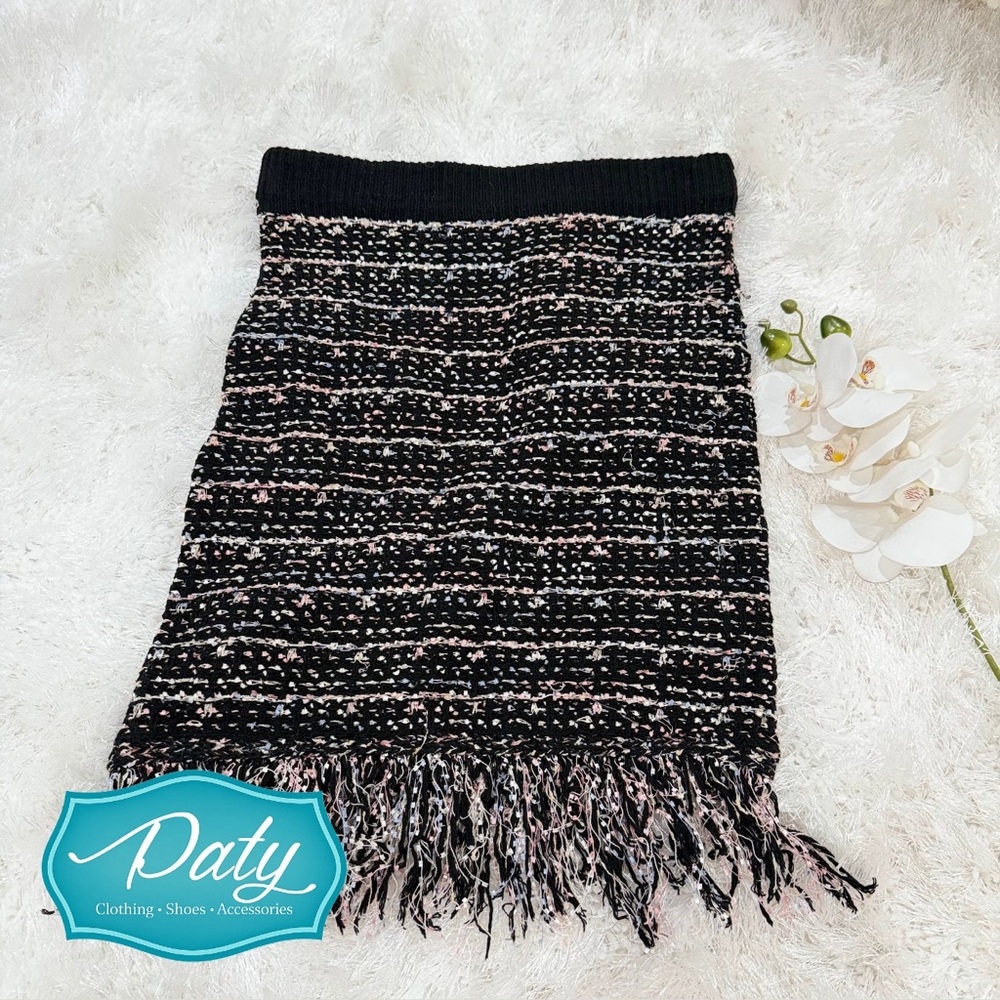 Fate Black and Pink Textured Fringe Skirt